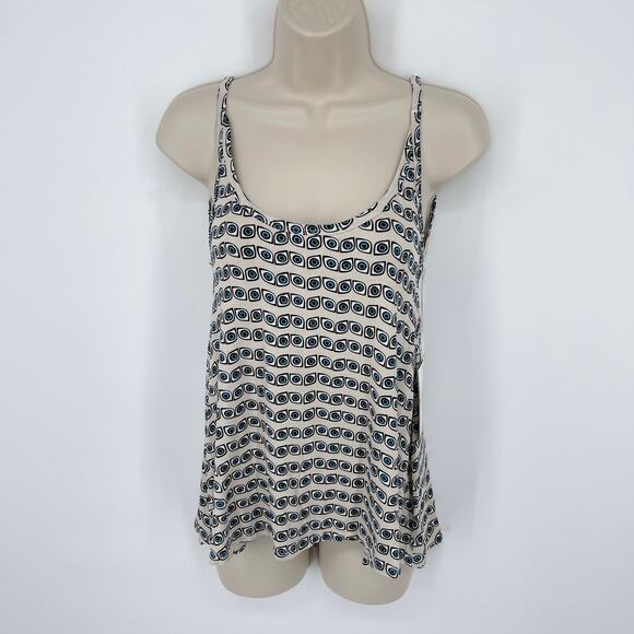 Lauren Moshi Zena NEW Deep Back Spaghetti Tank Top Allover Evil Eye SZ XS Tan - Picture 1 of 6